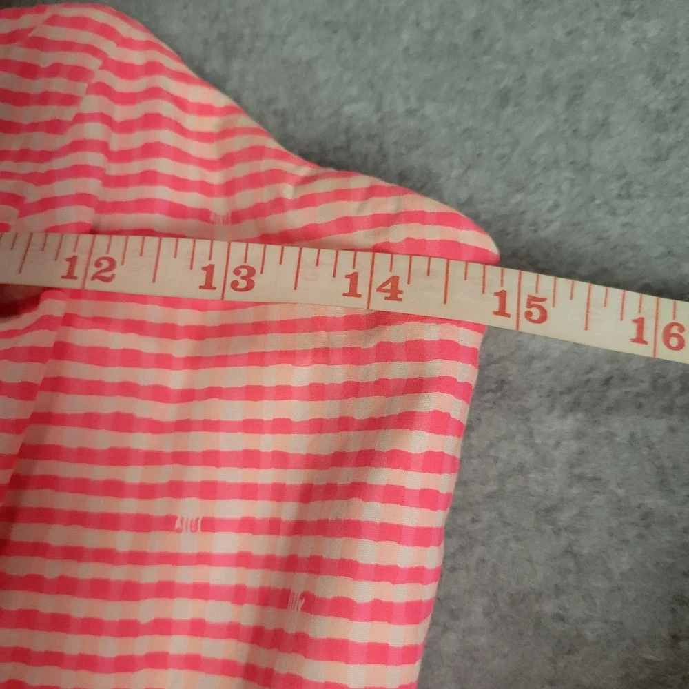Lilly Pulitzer Lowe Pink Gingham Seersucker Peplum Strapless Dress 4 Zip Derby - Picture 6 of 13